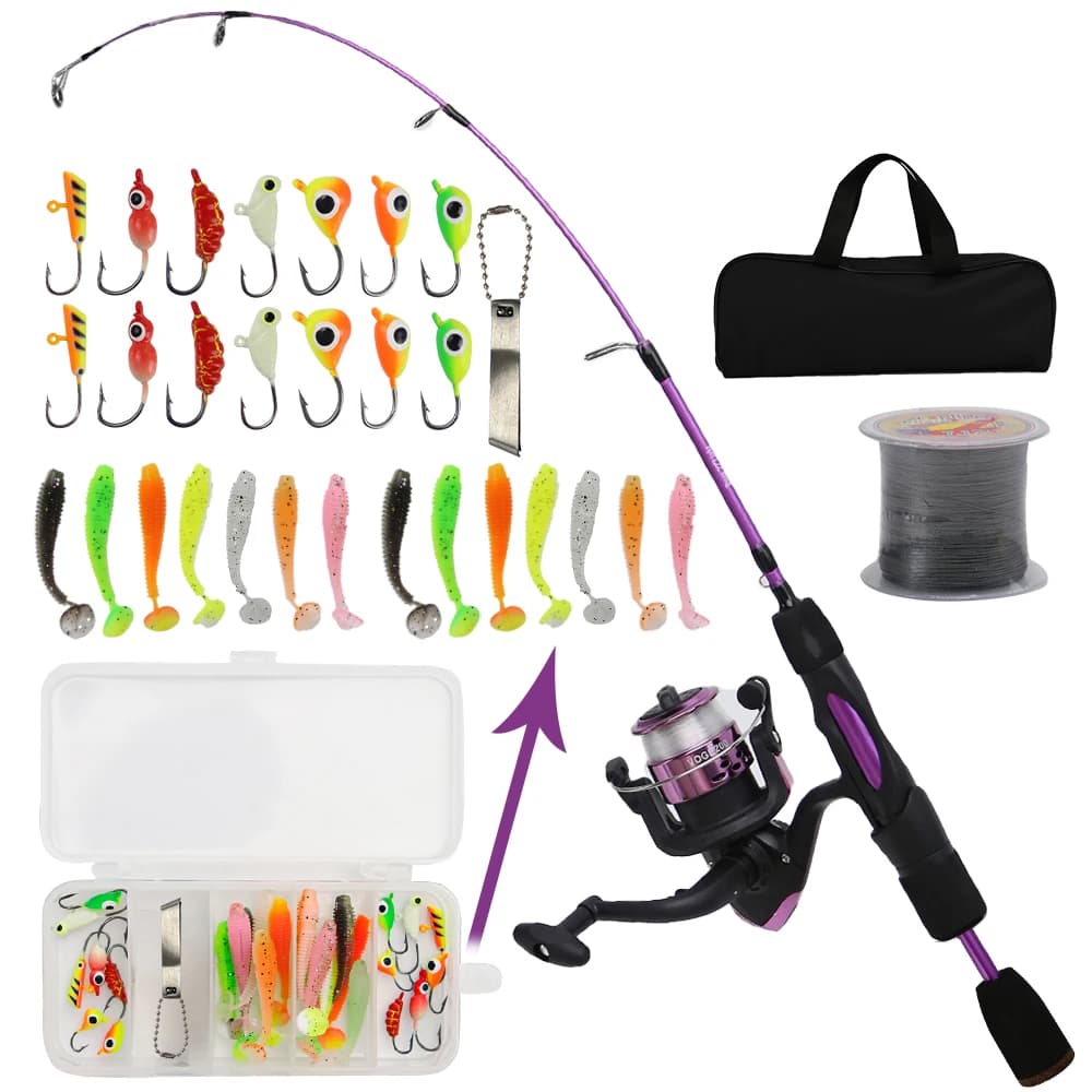 Ice fishing rod Combined reel 68 cm carbon fiber winter barrel and transmission ratio 5.2:1:1 spinning reel Fishing bait Hooks Accessories