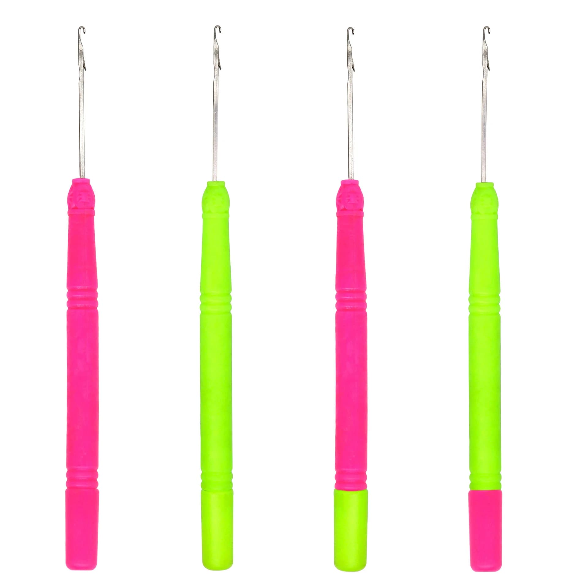 Uncinetti per dreadlock con manico in plastica rosa e manico in finto legno verde, ergonomici e resistenti per fai da te e perline, ideali per la casa
