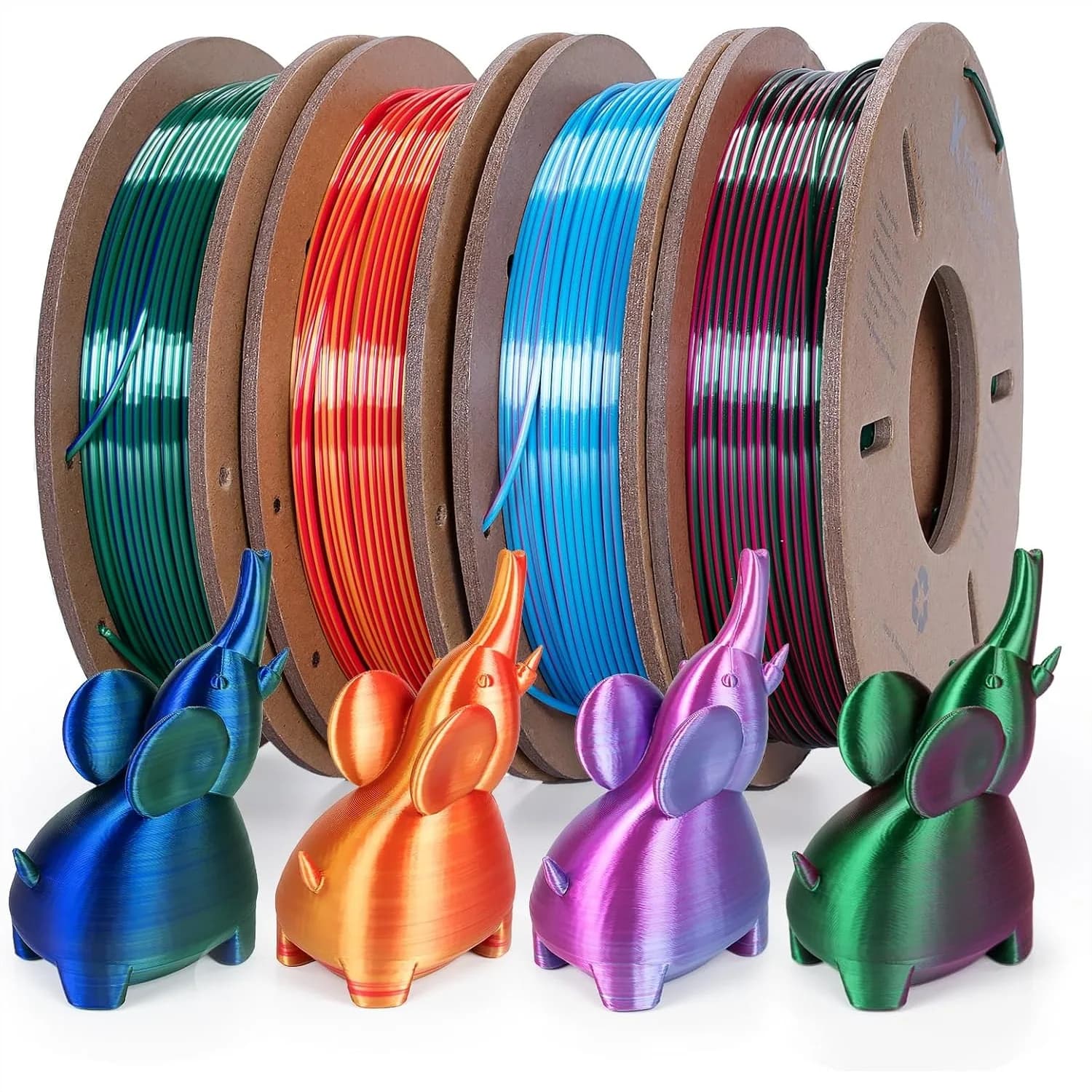Filamento PLA Bicolore Effetto Seta, 1.75 mm, per Stampante 3D, 4 Bobine da 250g Ciascuna (Rosa e Blu, Rosso)