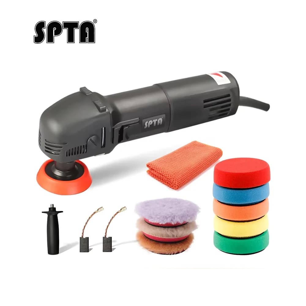 SPTA Mini lucidatrice tampone lucidatrice rotativa filettatura M14 con 5 pezzi di tamponi Spopng e 3 pezzi di tamponi di lana per la lucidatura dei dettagli dell'auto