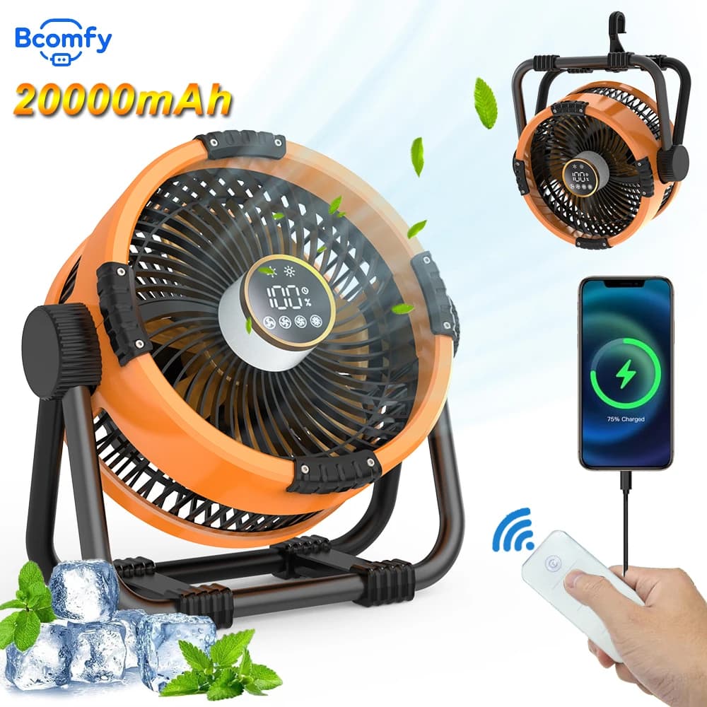 Ventilatore da Campeggio 20000mAh Ricaricabile Senza Fili, Ventilatore da Soffitto per Tenda, Ventilatore Portatile da Esterno con Illuminazione LED e Power Bank, Circolatore d'Aria
