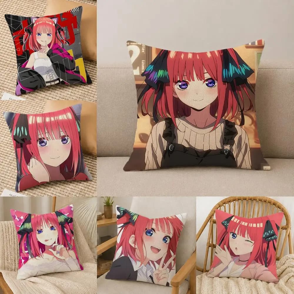 Anime N-Nino N-Nakano Cushion Cover Natural Linen Pillowcase Set, All-in-One Decor for Sofa, Bedroom & Chair