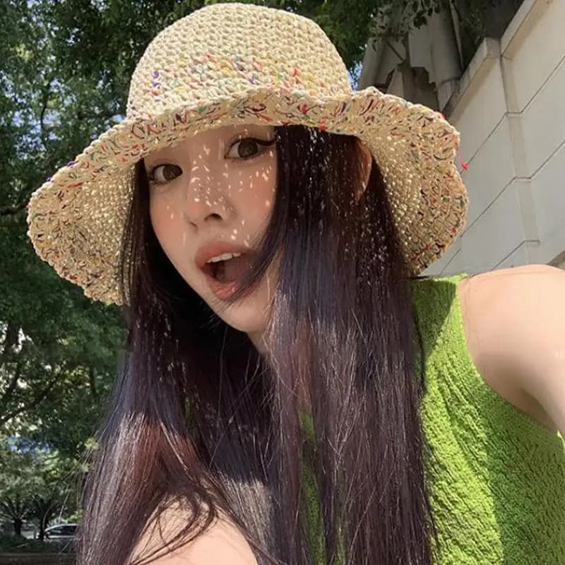 .Hot Sale-Women Handwoven Rainbow Straw Wide Brim Beach Fisherman Hat,Korean Breathable Summer Cap 2026
