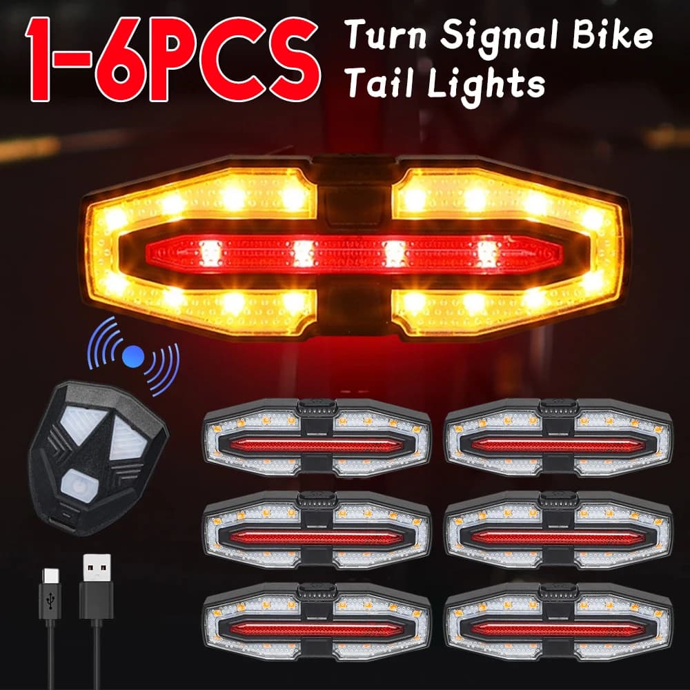 1-6 pezzi fanale posteriore per bici con indicatore di direzione telecomando senza fili luce per ciclismo luce posteriore per bicicletta ricaricabile per ciclismo di sicurezza