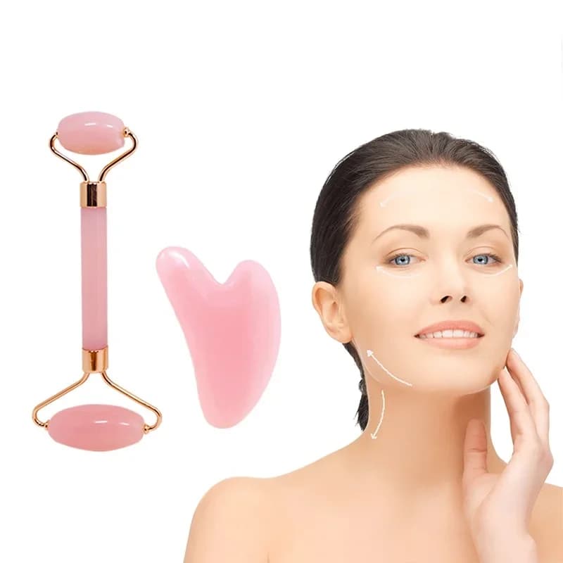 Doppio mento riduttore massaggiatore rullo bastone di bellezza strumento di sollevamento del viso raschiante a forma di cuore set di massaggio completo per il corpo rosa