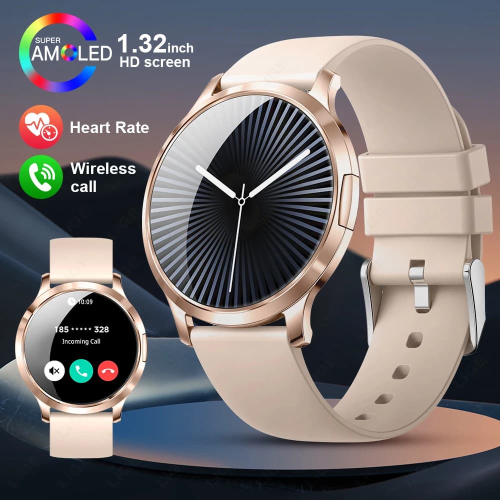 Smartwatch LIGE di Lusso con Schermo AMOLED da 1,32'', Chiamate Bluetooth, Monitoraggio Frequenza Cardiaca, Tracker Sportivo, Braccialetto per la Salute Femminile, Smartwatch Maschile
