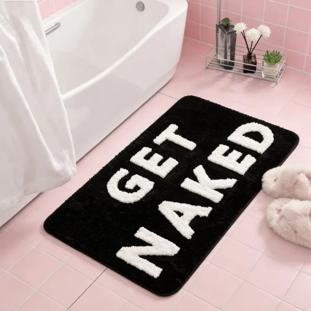 Tappetino da Bagno 'Get Naked' Bianco e Nero 40x60cm/50x80cm, Tappeti Carini per Bagno, Decorazione Appartamento, Tappetini Antiscivolo
