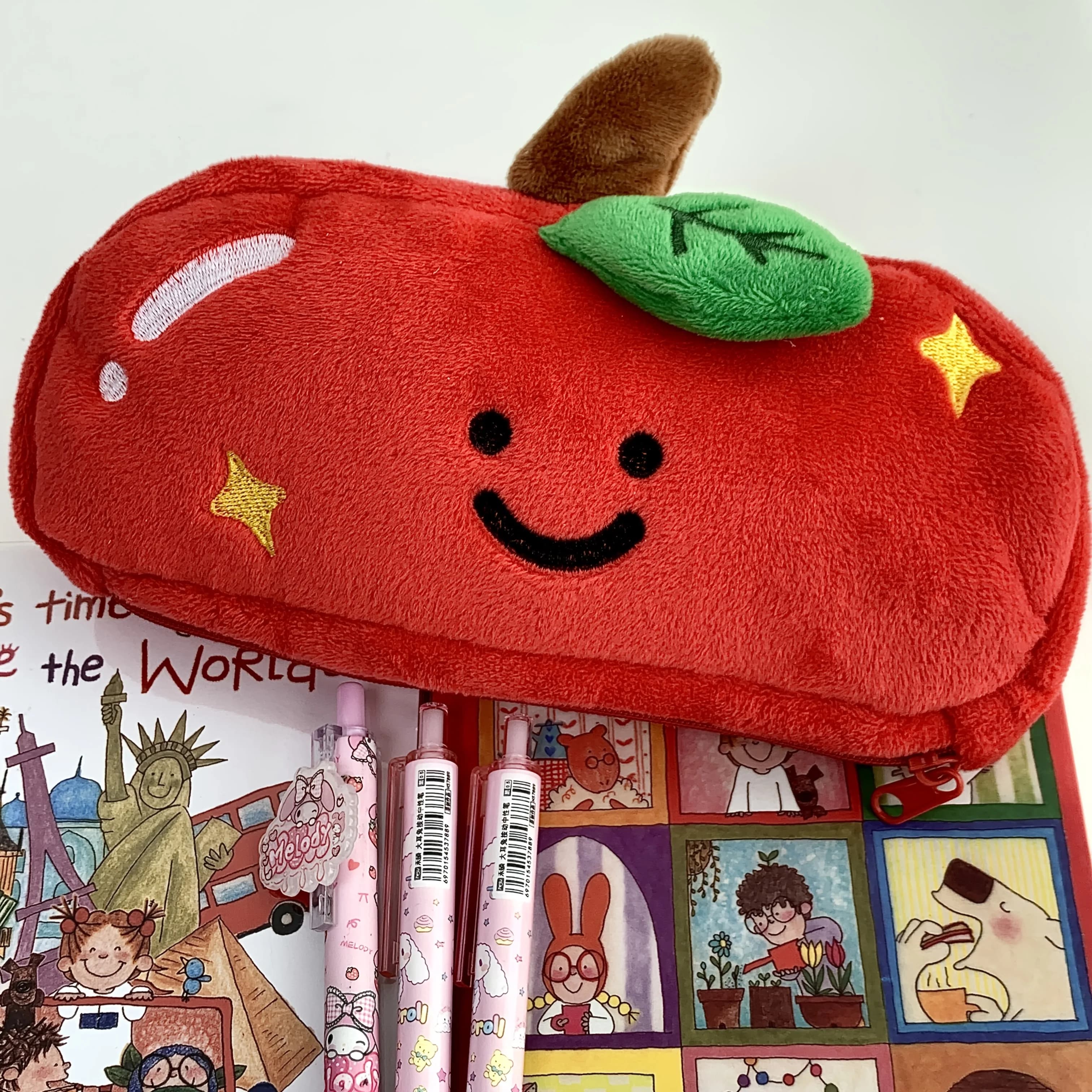 Astuccio per matite/borsa per trucco/borsa portatile con mela rossa, custodia per penne di grande capacità, custodia per penne Mark, regalo perfetto per il rientro a scuola