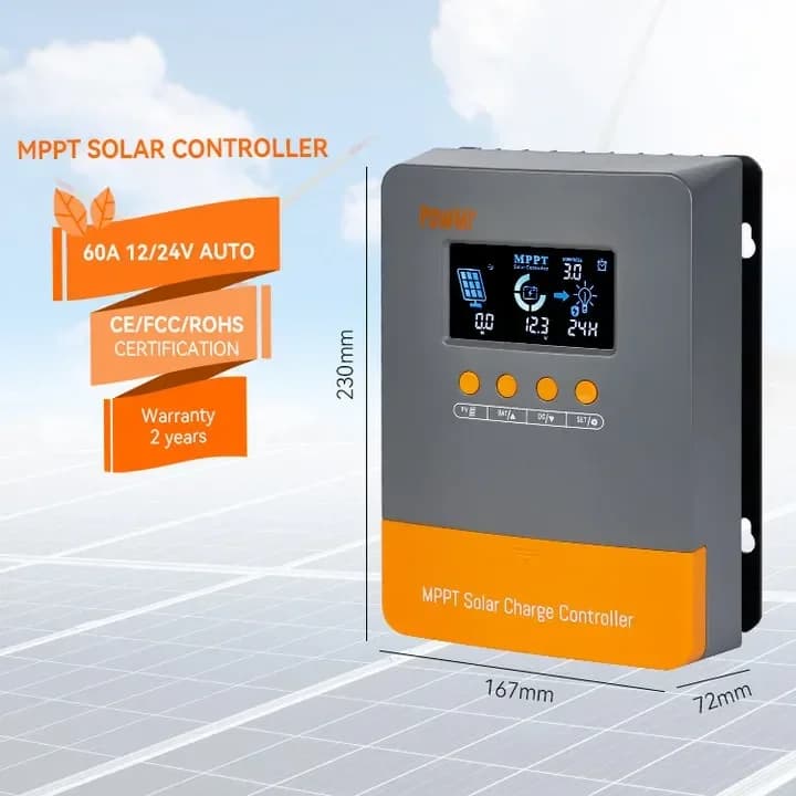 PowMr Caricabatteria solare ad alta efficienza 60A 12/24/36/48V MPPT Regolatore di carica solare per sistema solare