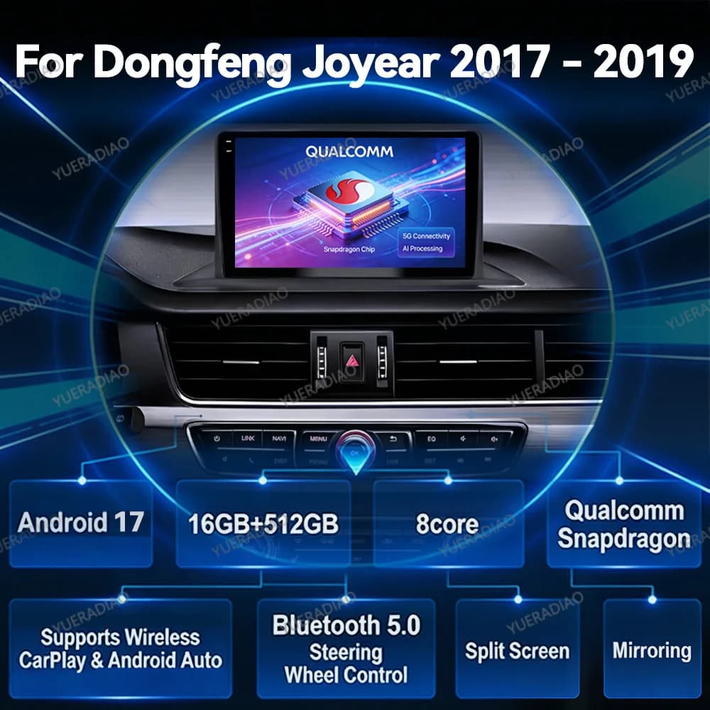 Android 17 Car Radio For Dongfeng Joyear X5 X3 X6 X50 SX6 2017 - 2019 Autoradio Qualcomm Carplay Automotive GPS NAVI 2K QLED DVD