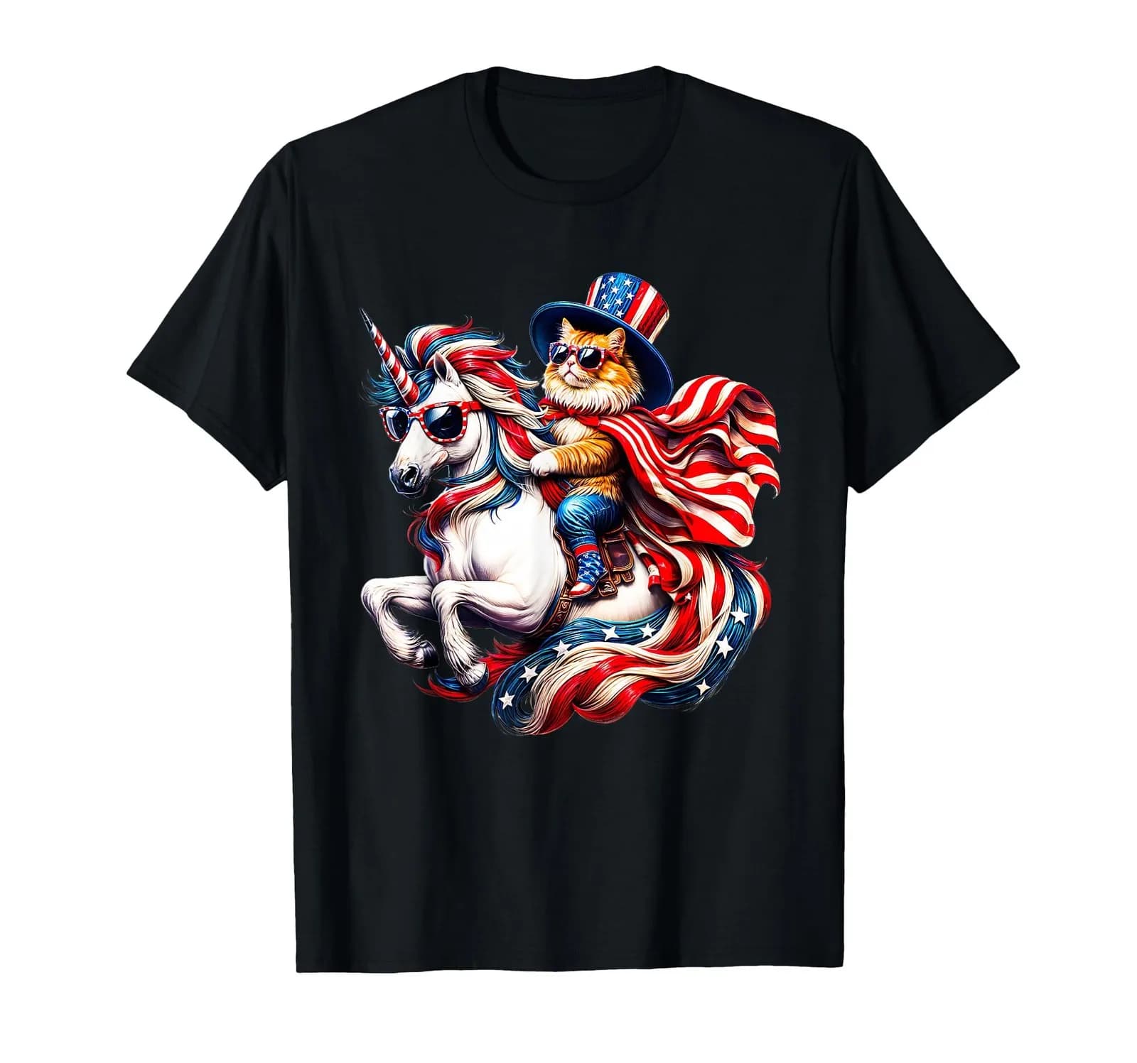 T-shirt patriottica con bandiera degli Stati Uniti per il 4 luglio, con stampa di un unicorno che cavalca