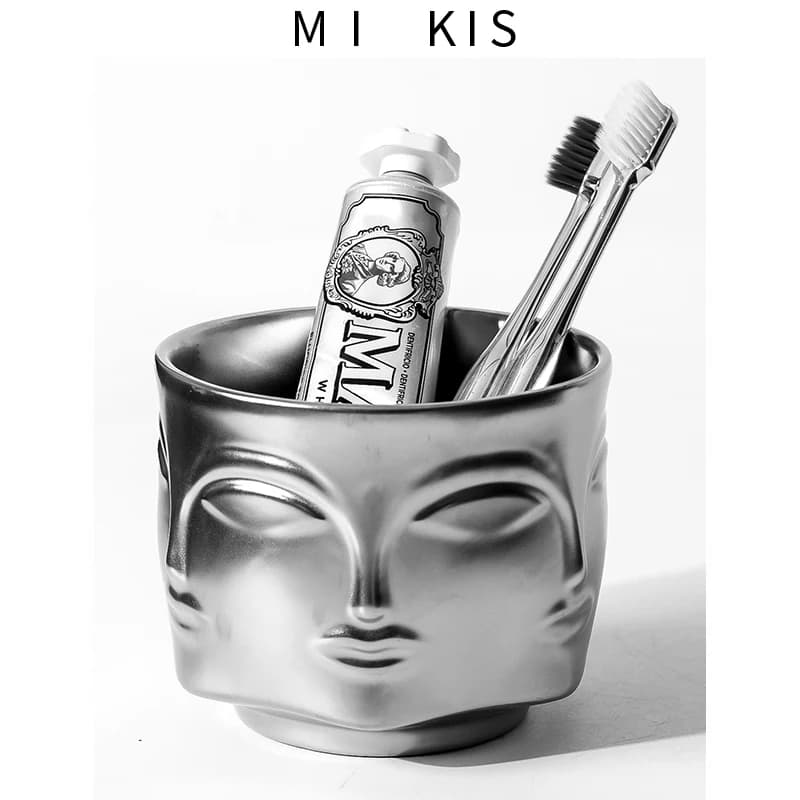 Portaspazzolino di Lusso Mikis, Porta Dentifricio per Coppie, Supporto in Ceramica Non Porosa per Decorazione Bagno