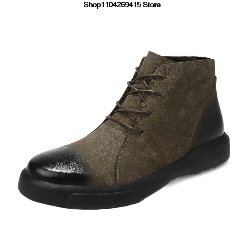 Mens Genuine Leather Winter Ankle Military Treking Tactical Boots Outdoor Men Retro Chelsea cotton boots