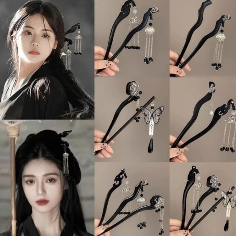 Wooden Hairpin High-end Feel New Chinese Style Ruyi Ping An Lock Ancient Style Cheongsam Children's Tassel Hair Accessories
