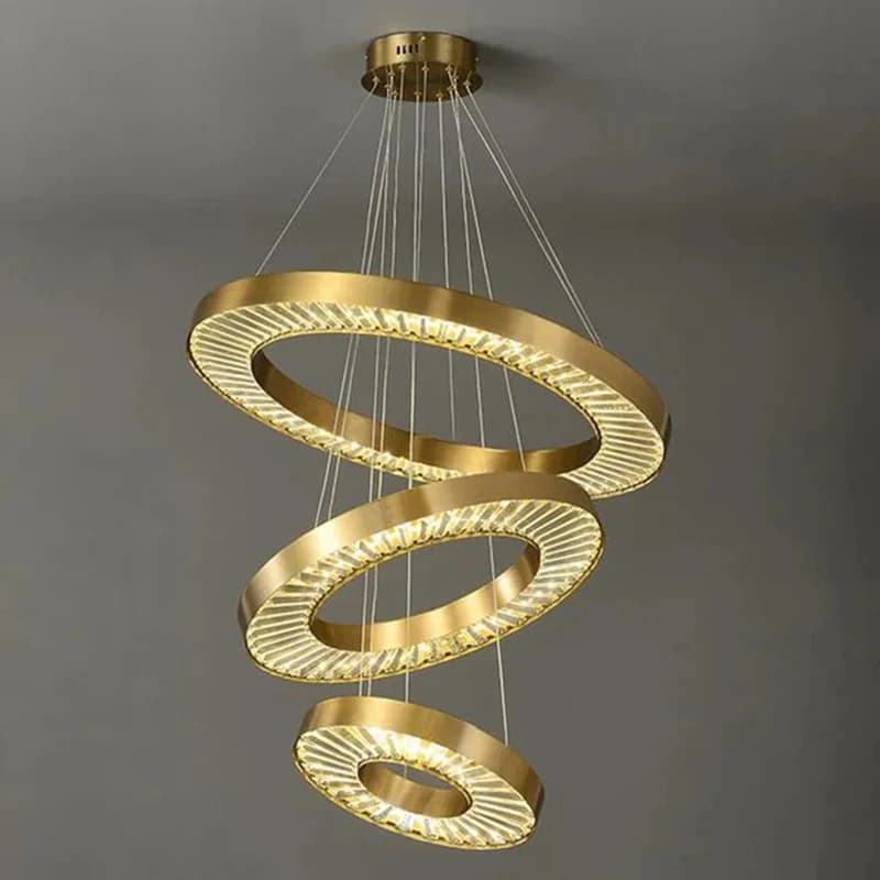 Lampadario Moderno a LED in Cristallo, Anello Dorato, Plafoniera per Camera da Letto, Soggiorno, Cucina, Arredamento Casa, Elegante Lampada a Sospensione