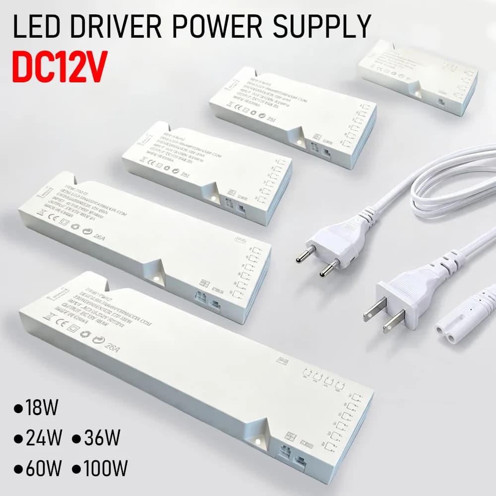 EU/US Plug 18W-100W LED Lighting Transformer 12V Power Adapter for Cabinet Closet Closet Equipped with DuPont Lighting Port