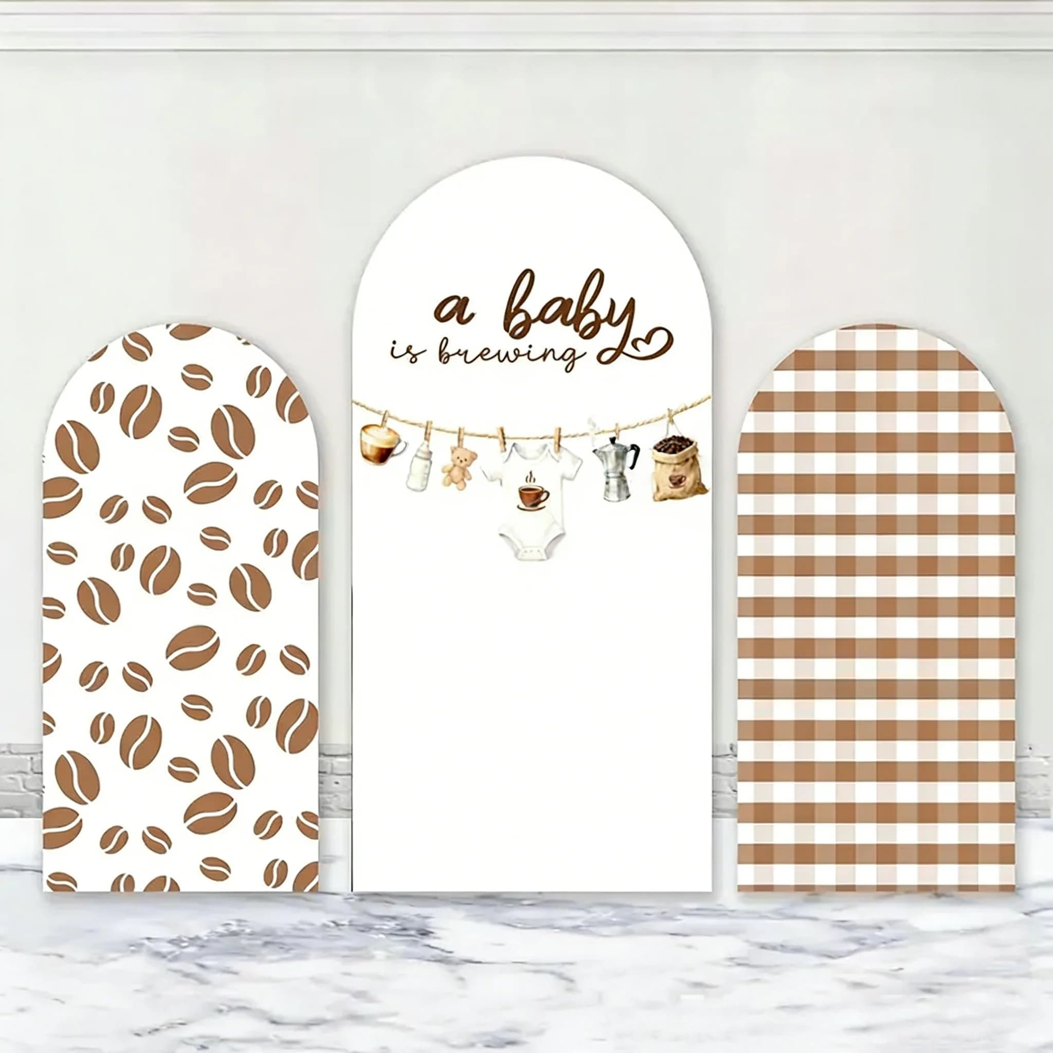Sfondo personalizzato LS a 2 lati per feste di compleanno per bambini, baby shower, con motivo 'A baby is Waiting Coffee Beans', decorazione per arco Chiara.
