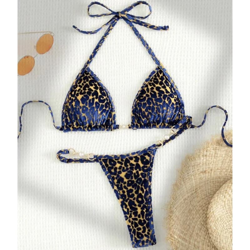 Bikini sexy in velluto leopardato Mini micro perizoma bikini Costumi da bagno donna Costume da bagno femminile Bikini a due pezzi Costume da bagno Halter Swim