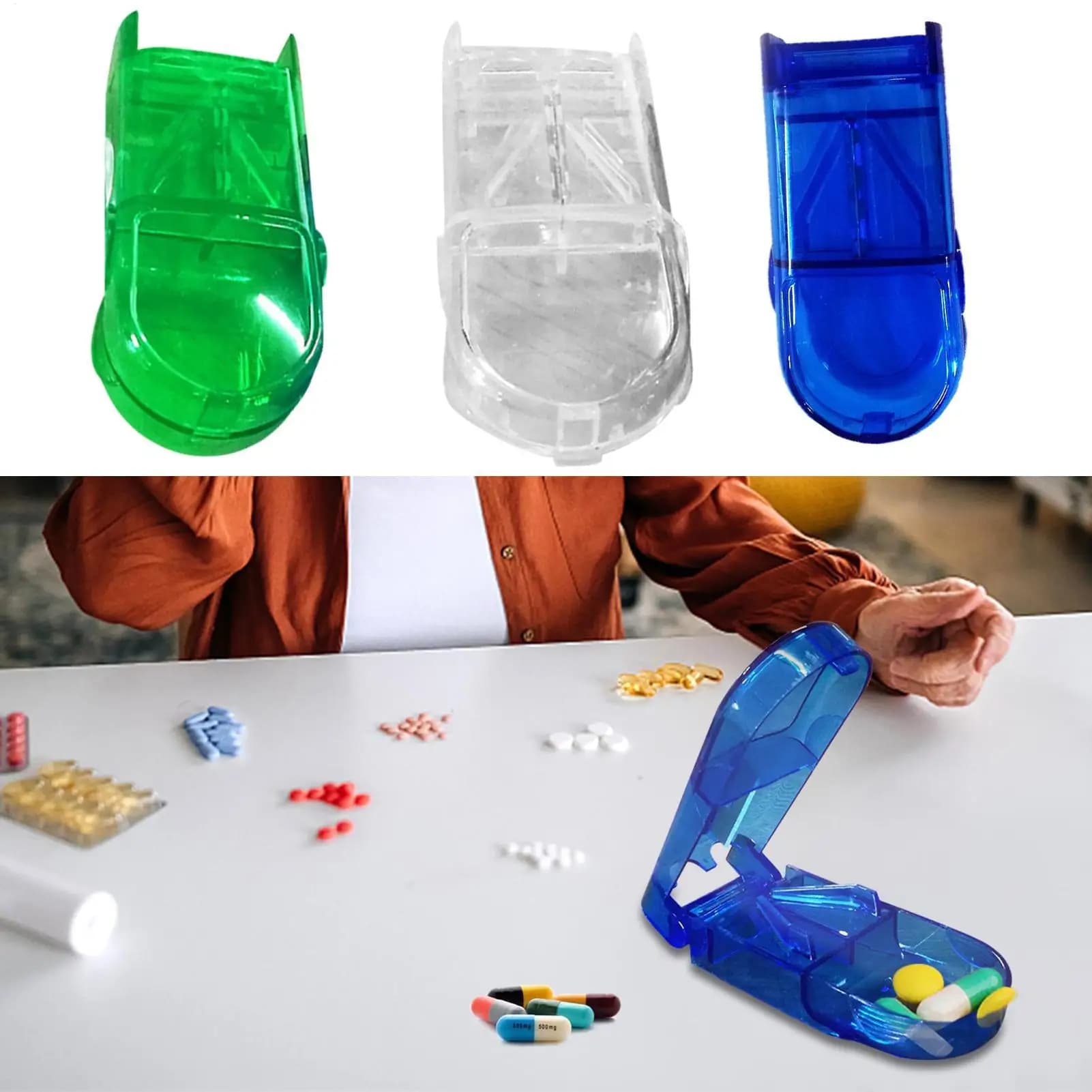 Dispenser portatile per pillole multiple, trituratore multifunzionale per medicinali, trituratore trasparente per vitamine e medicinali per adulti e bambini