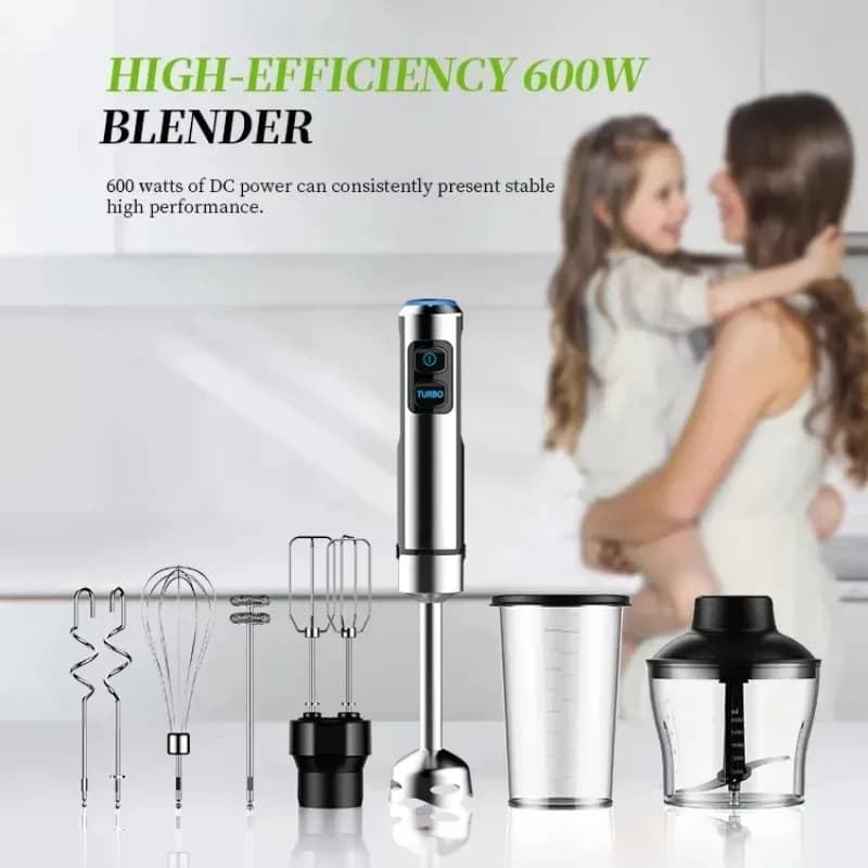 Frullatore a Immersione Portatile 1200W con Accessori: Lama in Acciaio Inox con Frullatore a Immersione 7 in 1