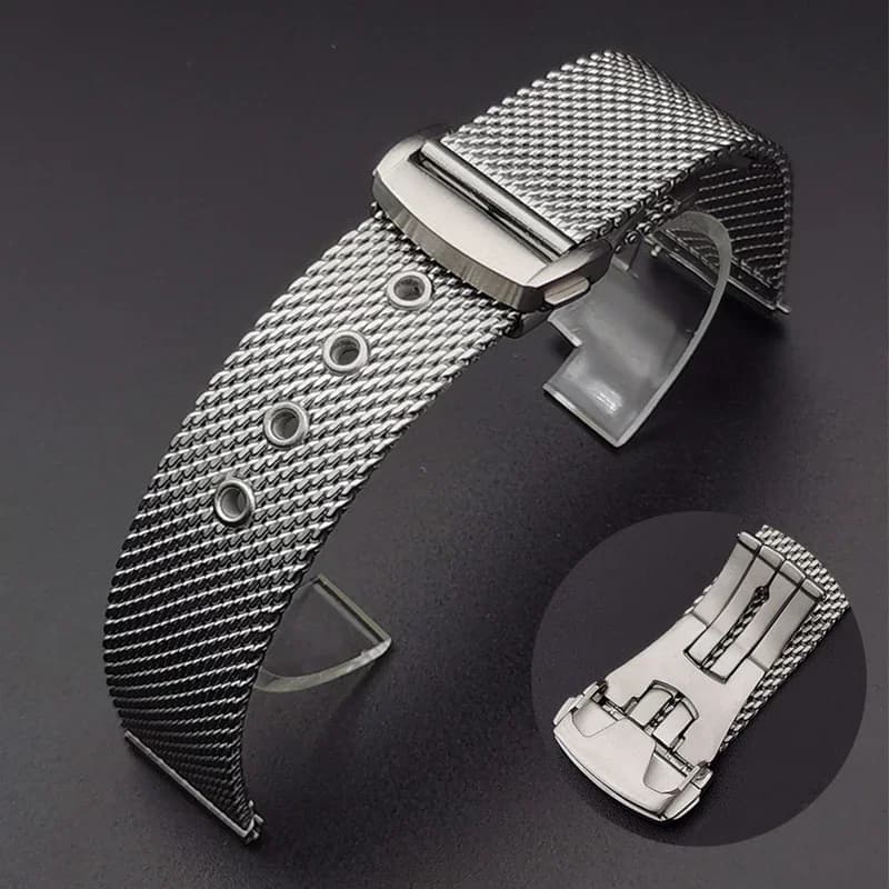 Cinturino in acciaio inossidabile 20mm 22mm per Omega 007 Seamaster Diver 300 Sostituzione da uomo Bracciale con fibbia pieghevole in metallo a rete