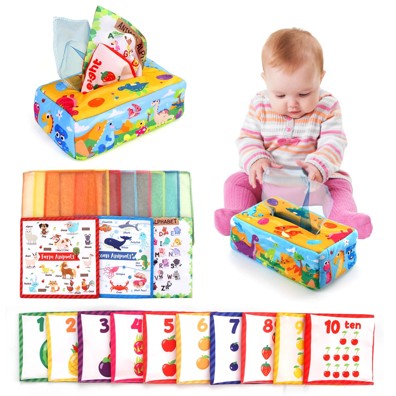Scatola del tessuto del bambino Giocattolo sensoriale morbido colorato per il bambino Esercizio delle dita Pompaggio Sciarpa di seta Regali 0-18M Giocattoli educativi Montessori