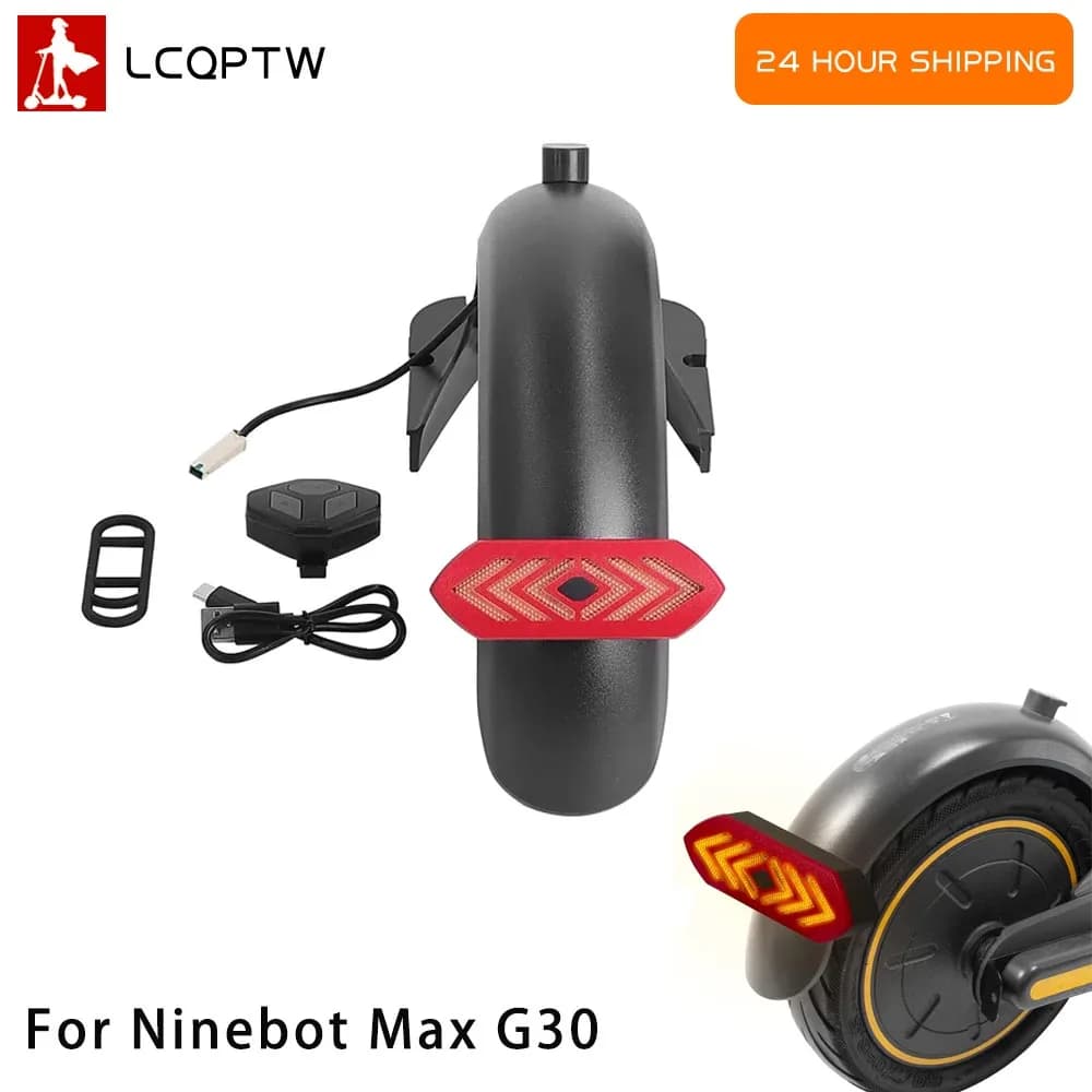 Kit parafango posteriore Indicatore di direzione Parte per Ninebot Max G30 Lampada per scooter elettrico Parafango a luce remota a LED wireless + Accessorio fanale posteriore
