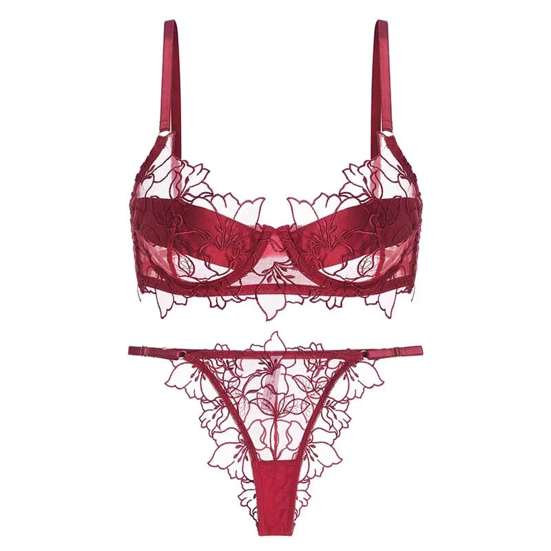 Lingerie sexy da donna Set reggiseno ultra sottile in pizzo traspirante Minimizzatore Bralette Push Up Intimo confortevole senza fili