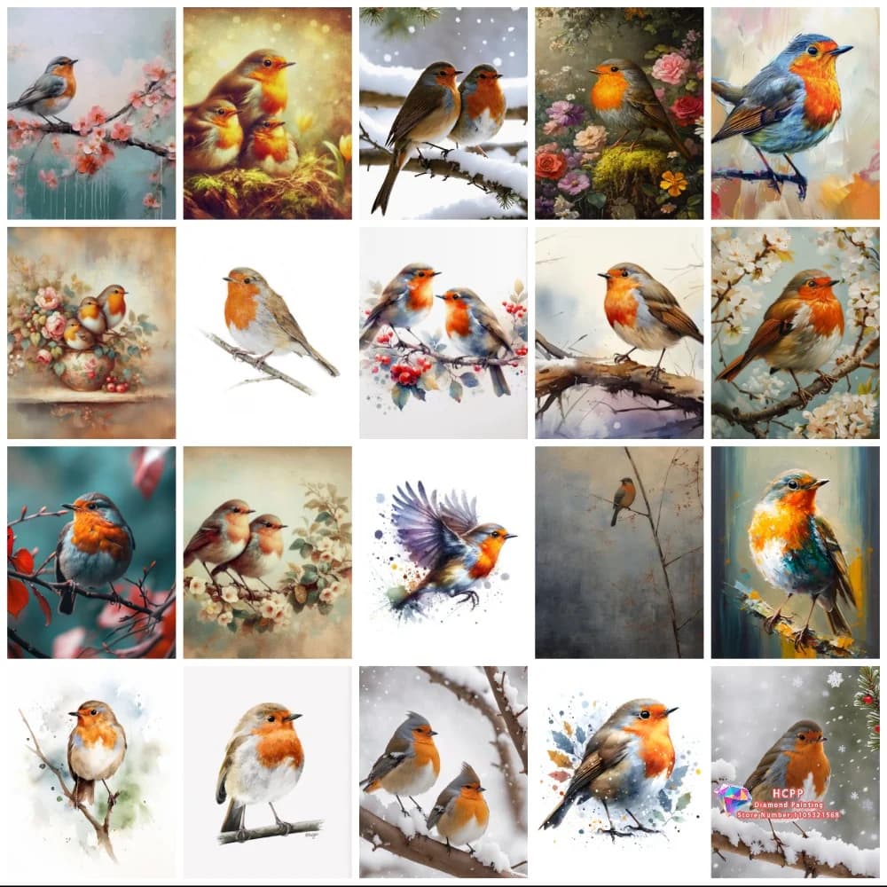 Set di pittura diamantata 5D fai da te con uccellino robin, cartone animato, ricamo a punto croce, regalo artigianale fatto a mano, decorazione