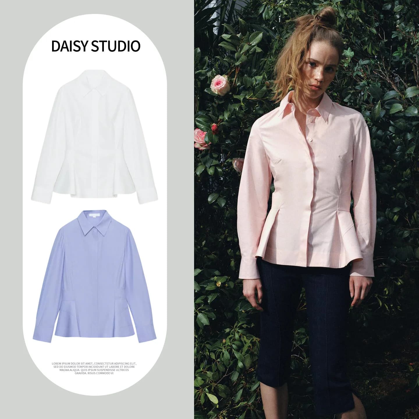 Spring Summer New Women's Minimalist Style Single Button Flip Cover Collar Long Sleeve Nine Point Short Skirt Shirt
