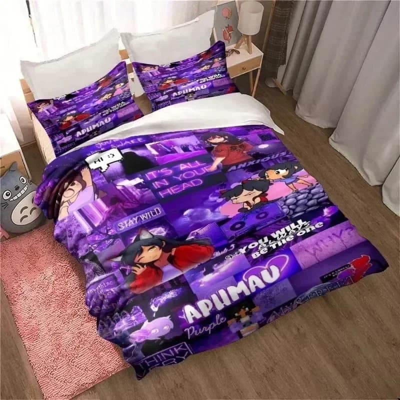 Set copripiumino stampato per adulti con stampa 3D Kawaii Cartoon Aphmau, morbido e confortevole, perfetto per la decorazione della camera dei bambini