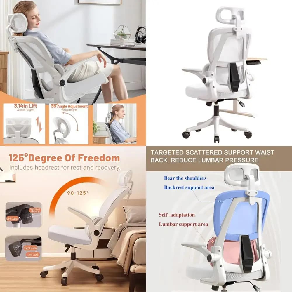 Sedia Ergonomica con Schienale Alto in Rete, Braccioli Ribaltabili, Supporto Lombare e Poggiatesta Regolabile per Gaming e Ufficio