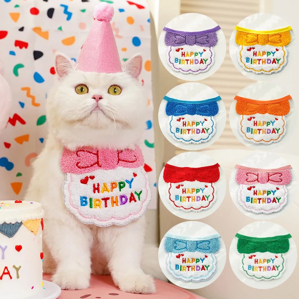 Birthday Scarf for Cats Hats Sets Supplies for Dogs Birthday Party Scarf Pet Friendly Birthday Puppy Hat Scarf Decor for Medium Size Pet