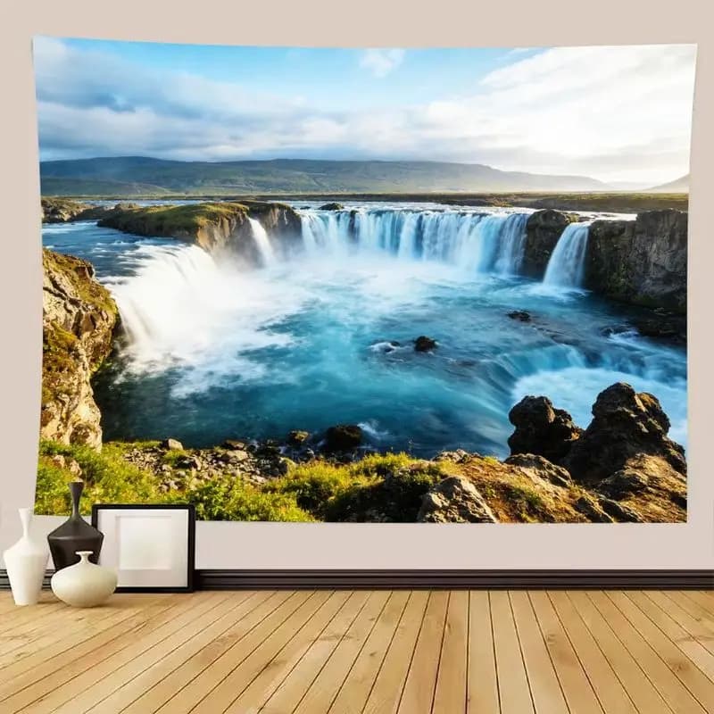 VIKAMA Boho Wall Hanging Tapestry, Scenic Cascade in Valley Home Decor