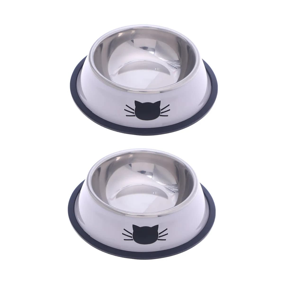 Ciotola per Gatti in Acciaio Inox, Contenitore per Cibo e Acqua per Gatti, Cani e Cuccioli con Base in Gomma Antiscivolo, Grigio e Bianco