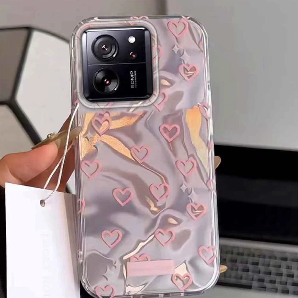 Korean Pink Love Heart Women Phone Case for Xiaomi 11 Lite 13T 14T 15T Pro Poco X3 Pro X5 M6 Pro X6 X7 C65 C61 M5S Shell Cover