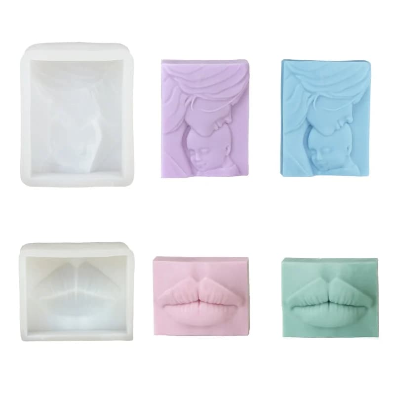 Mother Baby Kiss Lips Relief Silicone Soap Mold DIY Relief Lip Candle Mould Resin Plaster Craft Mother's Day Gift Home Ornament