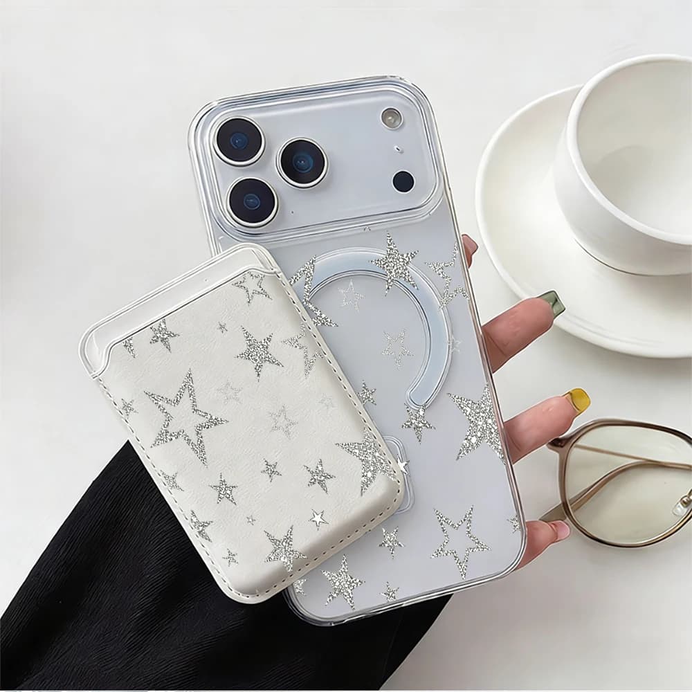 Y2K Silver Star Girl For Magsafe Wallet Magnetic Card holder Phone Case For iPhone 17 16 13 15 12 14 Pro Max Plus Air 16E Cover