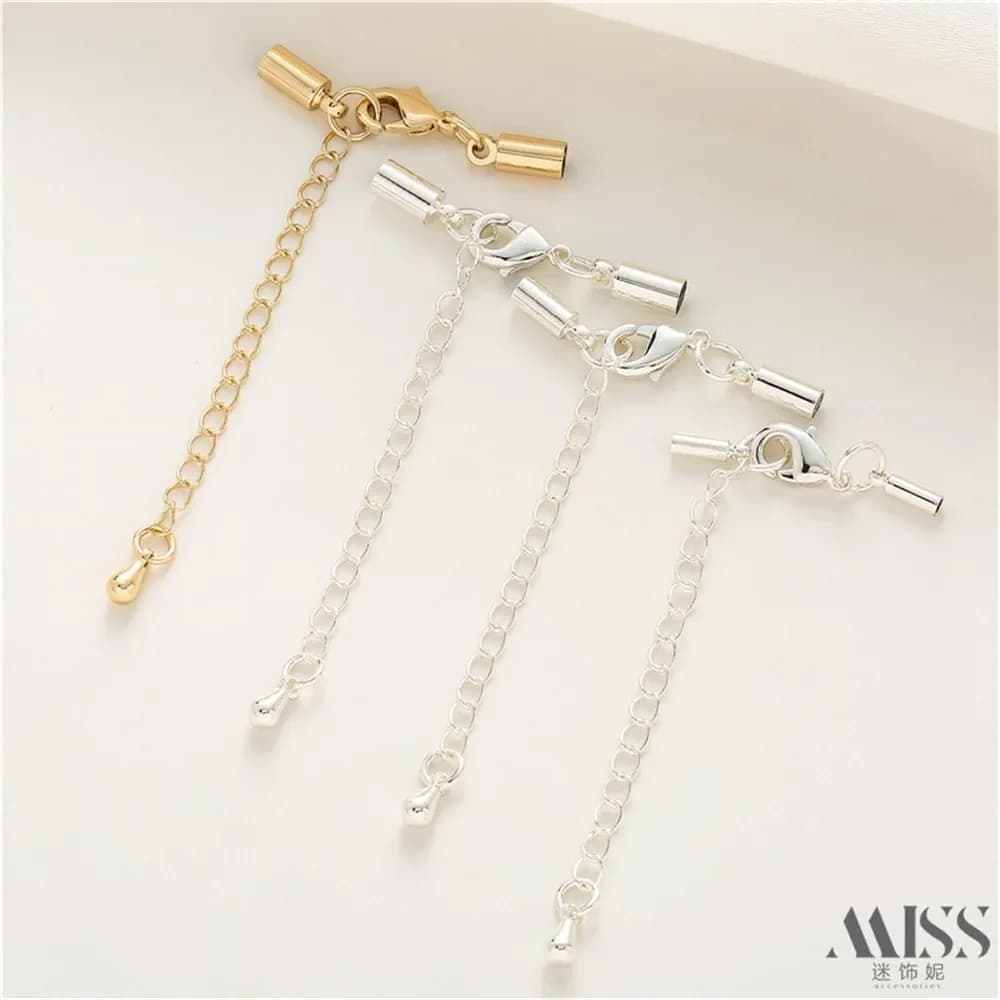 14K Gold-wrapped Silver Lobster Buckle Tail Chain Belt Double Bell Lock Buckle Tail Buckle DIY Braided Rope Tail Accessories