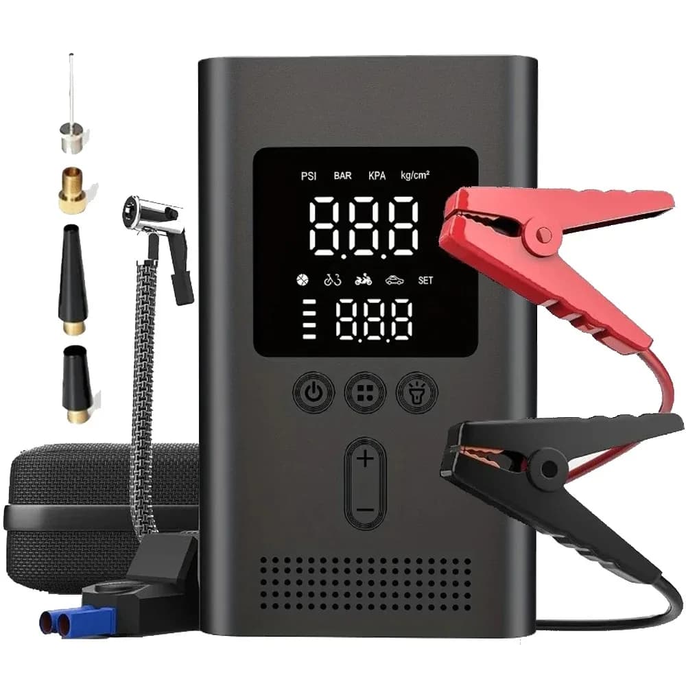 Avviatore di Emergenza 5-in-1 Multifunzione con Compressore d'Aria, 3000A di Picco/150PSI, Gonfiatore Digitale per Pneumatici