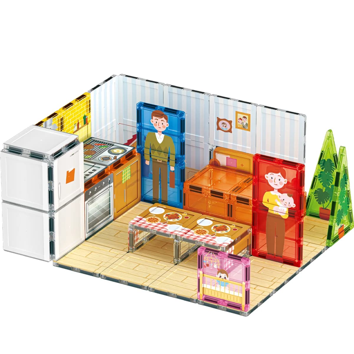 Doll House Magnetic Tiles, Pretend Play Magnetic Building Blocks, STEM Educational Montessori Toys for Kids Boys Girls Ages 3+