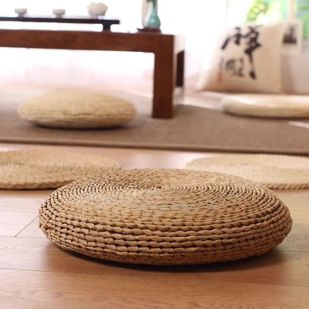 Durable Japanese-style Straw Weaving Sitting Cushion Rustic Thickened Tatami Futon Handmade Breathable Seat Cushion Meditation