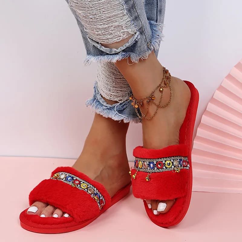 2025 Eleganti decorazioni ricamate per donna Pantofole piatte con fondo morbido e soffice Donna Sandali leggeri antiscivolo per interni Donna
