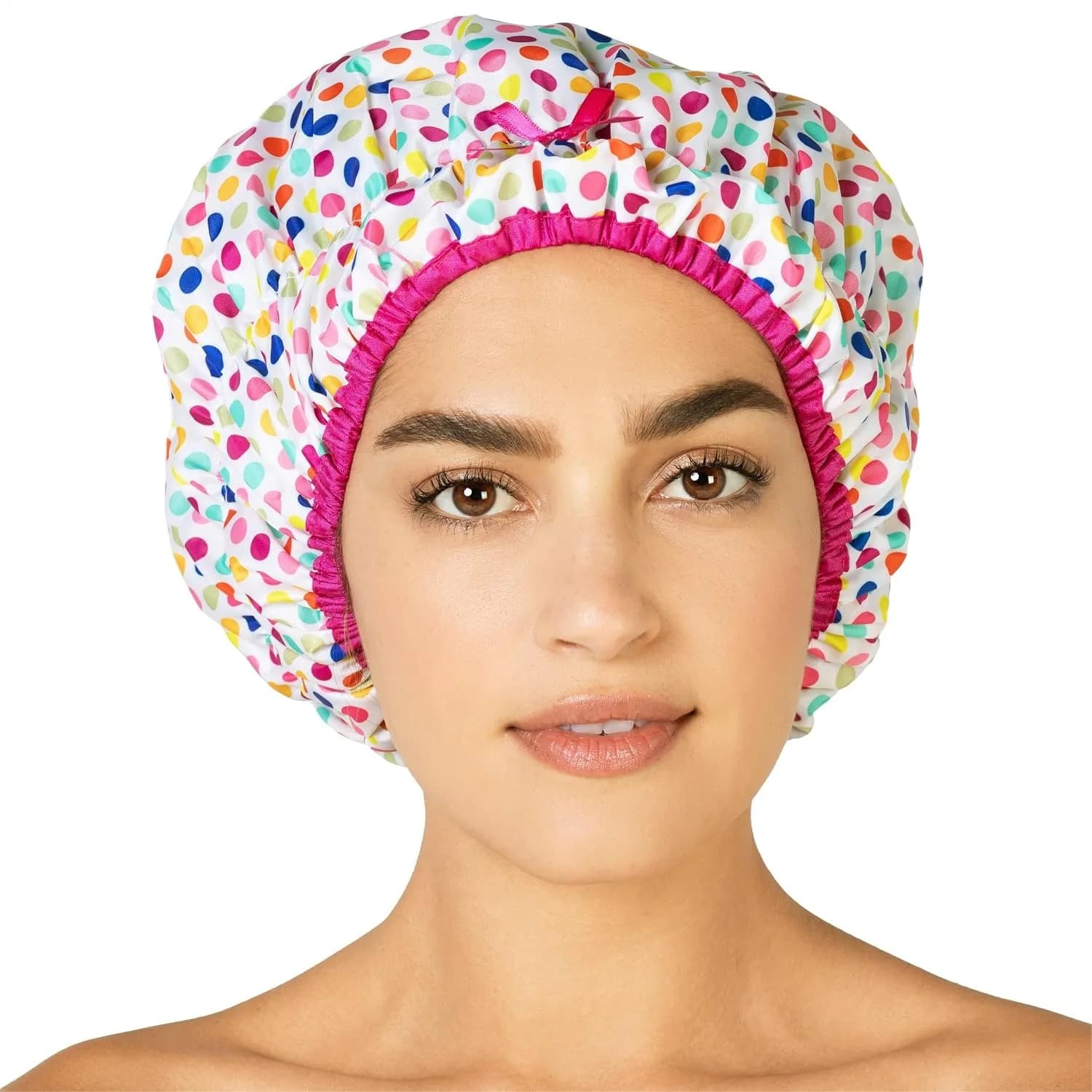 Oversized Reusable Shower Cap with PEVA Lining for All Hair Lengths, Elastic Stretch Hem Hair Hat for Bath and Sleeping