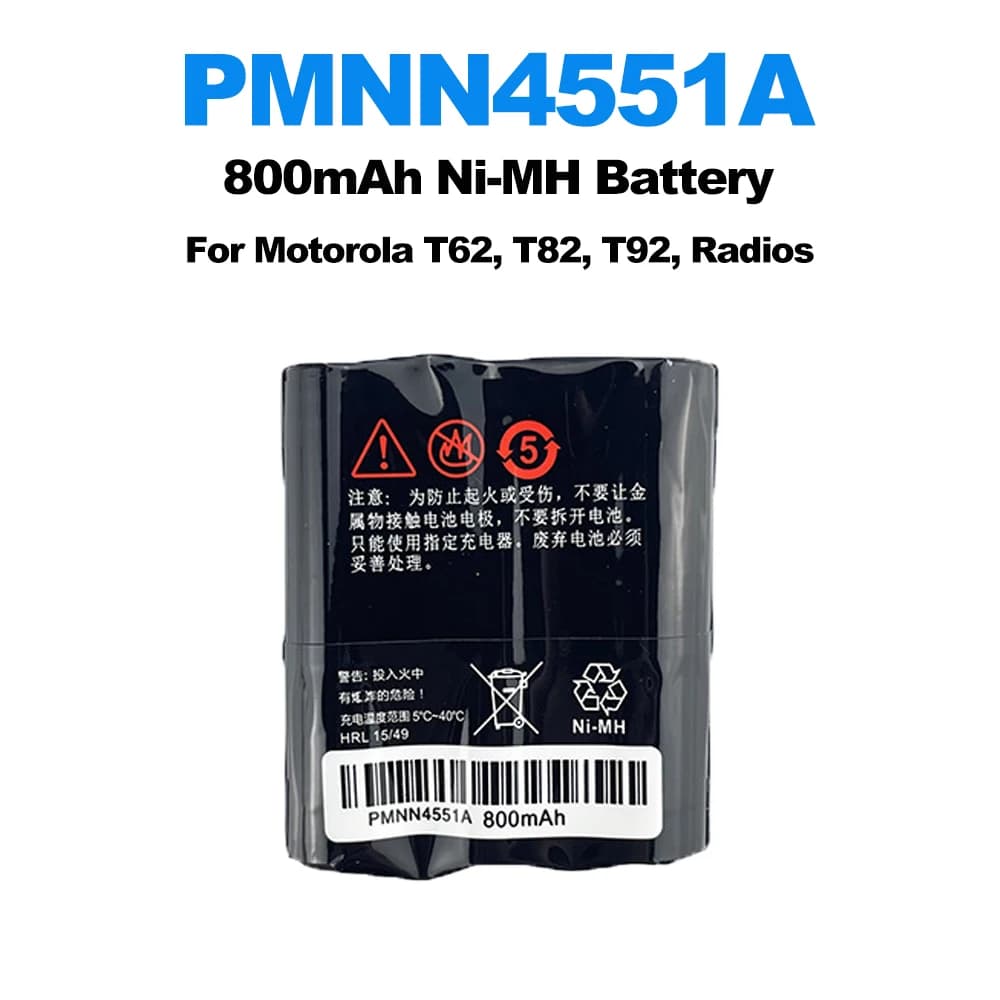 PMNN4551A Ni-MH Batteria 800mAh Walkie Talkie batteria Per Motorolo T62 T82 T92 Radio bidirezionali Parti aggiuntive Accessorio di ricambio