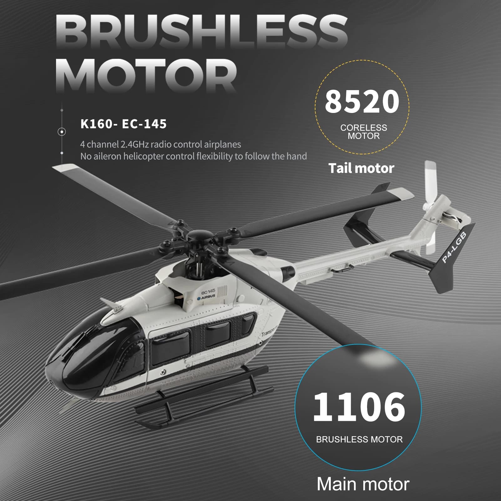 Elicottero RC a 4 Canali con Mantenimento dell'Altitudine, Motore Brushless, Decollo e Atterraggio con Un Solo Tasto, Aeromobile Telecomandato a 2.4GHz per Bambini