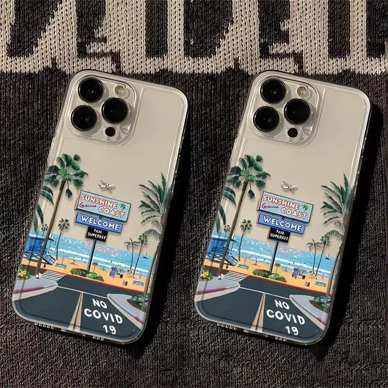 Cover Trasparente Y2K con Motivo Spiaggia Soleggiata di Los Angeles per iPhone 17 16 15 14 13 12 11ProMax XR XS MAX 7 8PLUS MINI