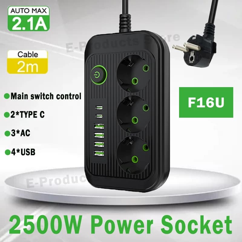 Presa CA con spina europea Presa multipla intelligente Cavo di prolunga multipresa Presa elettrica Adattatore filtro di rete USB tipo C