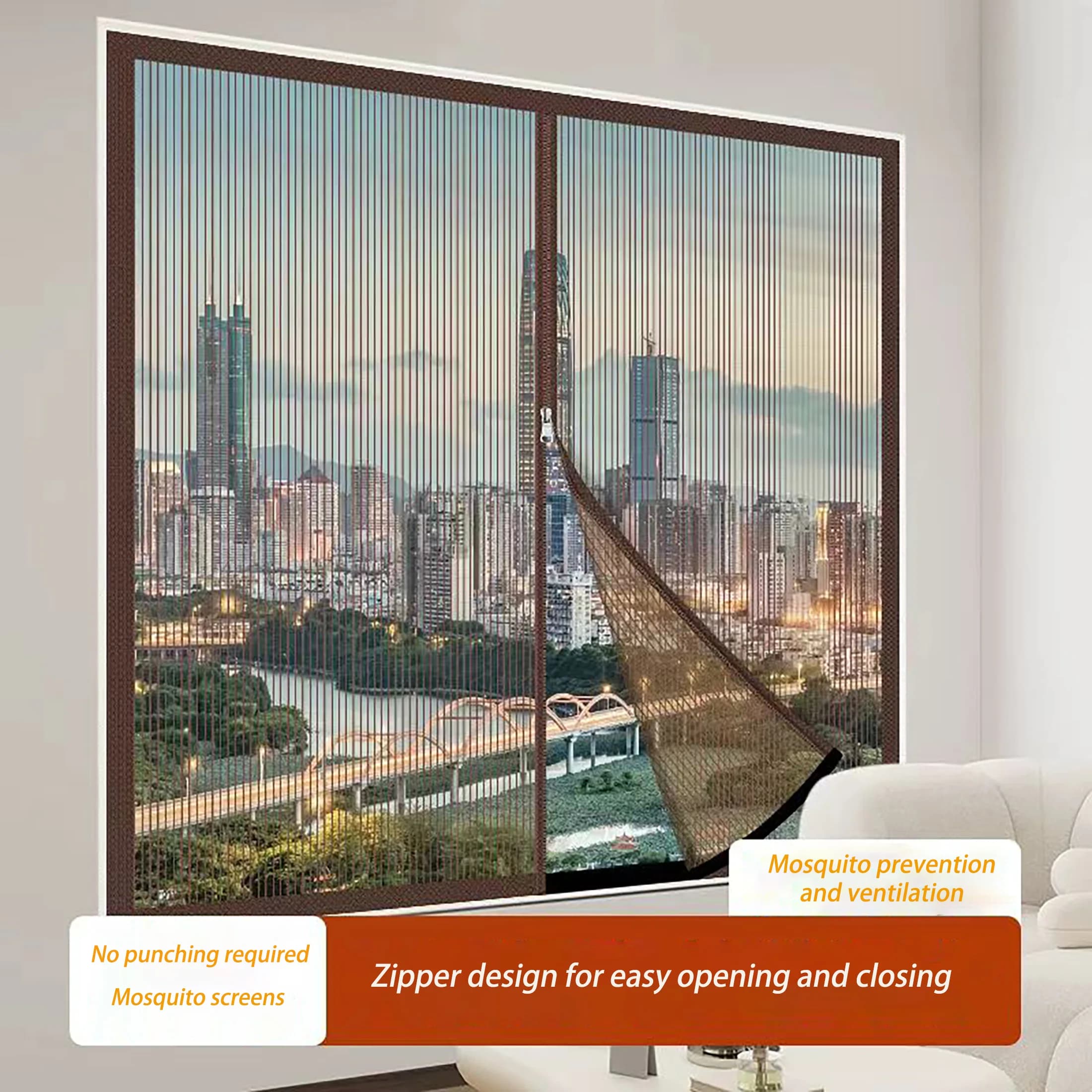 Zipper Style Diamond Mesh Screen Window Mosquito Net Door Curtain Can Be Customized in Various Sizes