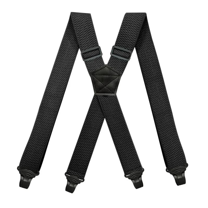 3.8 cm wide X-Back with 4 plastic straps Adjustable elastic straps for trousers-Black